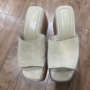 Zara Woman Suede Wedge Platform Sandals Size 8.5/9